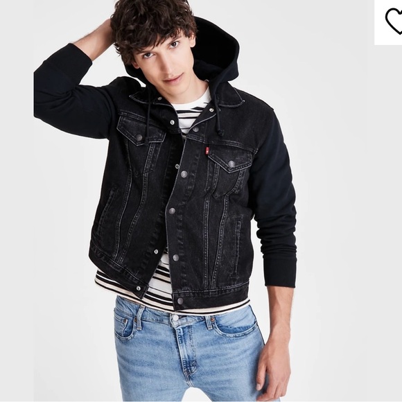 Levi’s Hybrid Vintage Fit Hooded Trucker Denim Jacket UNISEX Black - Picture 7 of 8